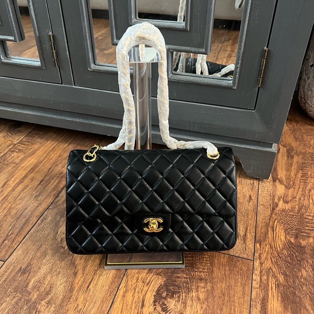 CC Double Flap Black Quilted Leather Bag